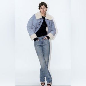 Zara denim faux shearling jacket size Large